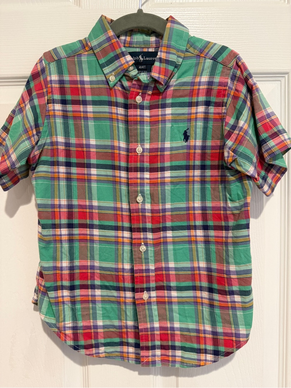 Ralph Lauren Boys Plaid Button Down Shirt Green Red 4T
